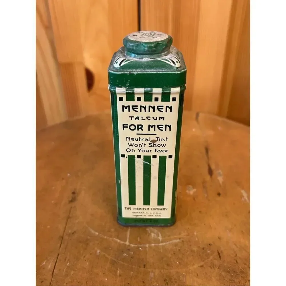 Antique Art Deco Mennen Talcum Powder After Bath Men￼Natural Advertising TIN (82